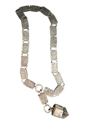 Sterling Silver book chain  Necklace with Gypsy Silver Crystal Pendant